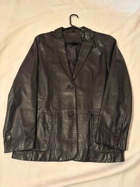 Ralph Lauren Black Croc-Embossed Leather Jacket